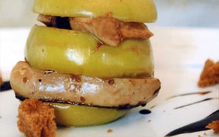 Granny Smith Apple and fried Foie Gras,Balsamic Vinegar Caramel, Morvan Gingerbread