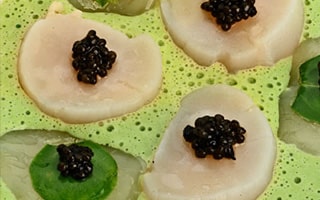 Vichyssoise Scallops with Caviar and Watercress